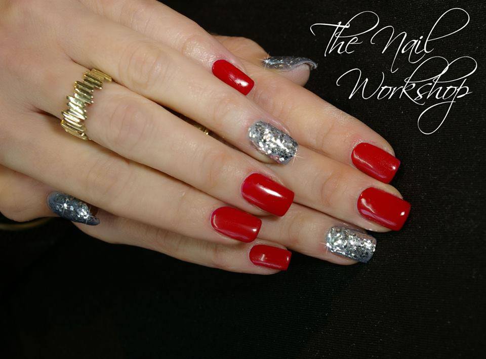 Gelish Red with Silver Glitter Christmas 